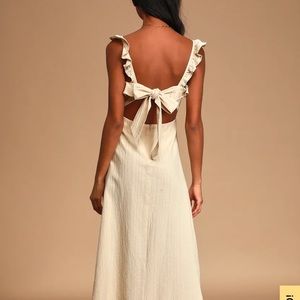 Tied To Your Love Beige Tie-Back Ruffled Midi